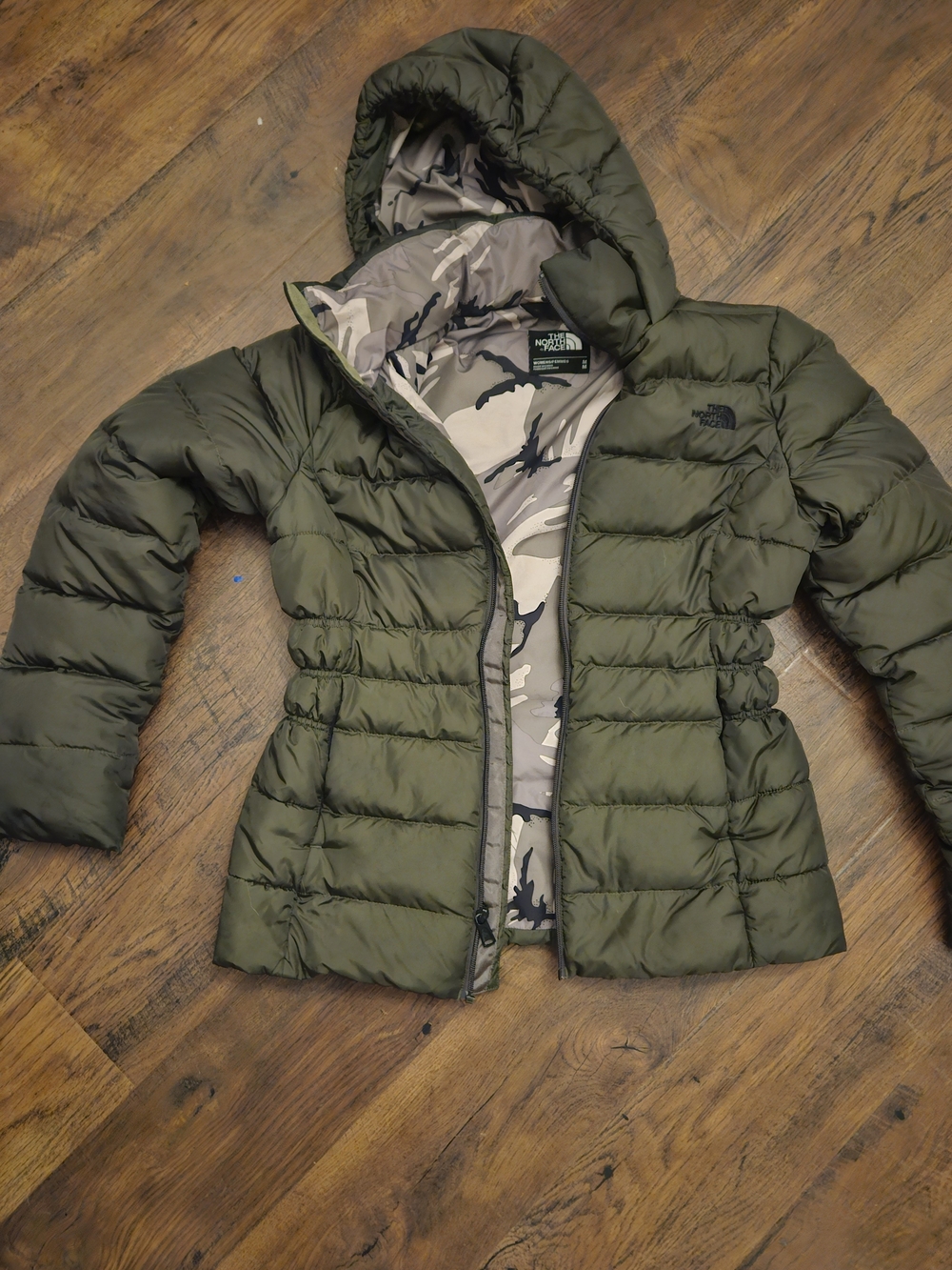 The North Face Women's Olive Green Puffer Jacket with Hood
